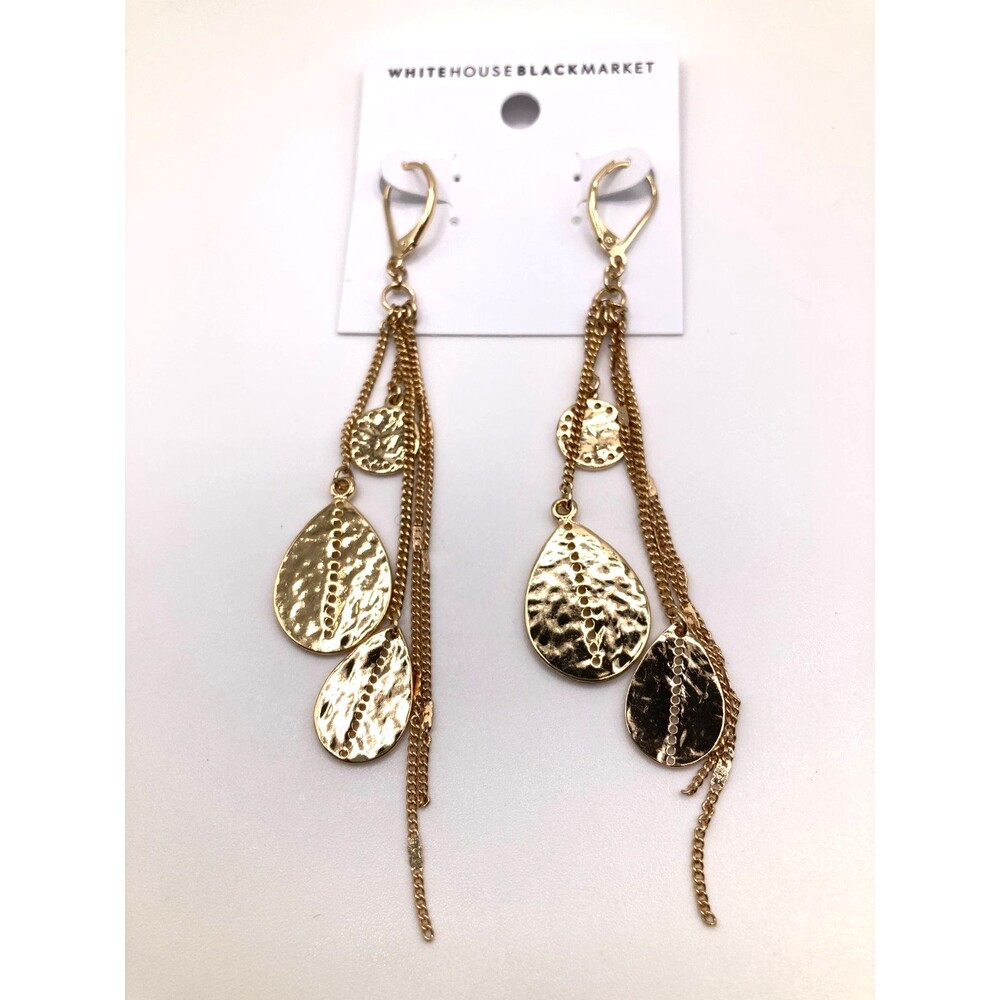 WHITE HOUSE/BLACK MARKET Gold Tone Dangle Drop Hammered Leaf Earrings ~2.5in